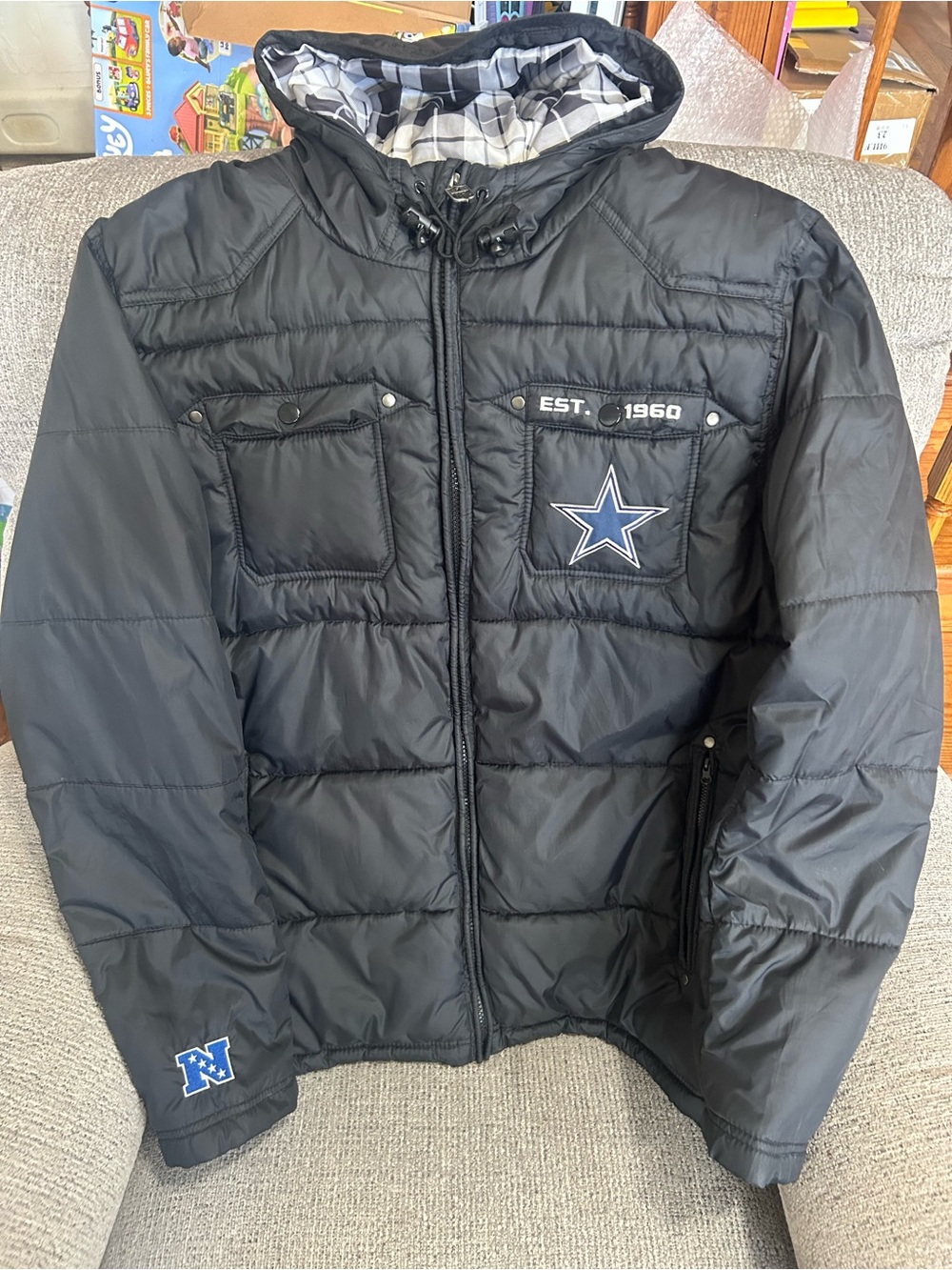 Black Dallas Cowboys Puffer Jacket with Hood